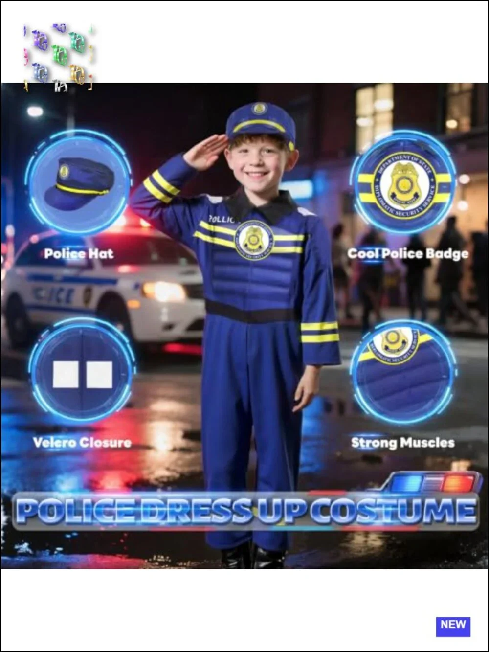 Kids Boys Muscle Chest Costume Set 4-in-1 Fireman Policeman Role Play Dress Up